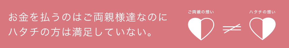 お金を払うのはご両親様達なのにハタチの方は満足していない。